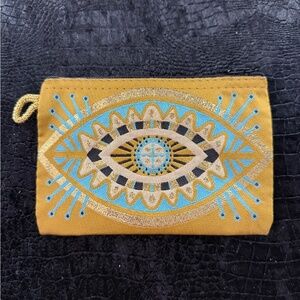 Embroidered Eye Design Clutch - Gold and Blue